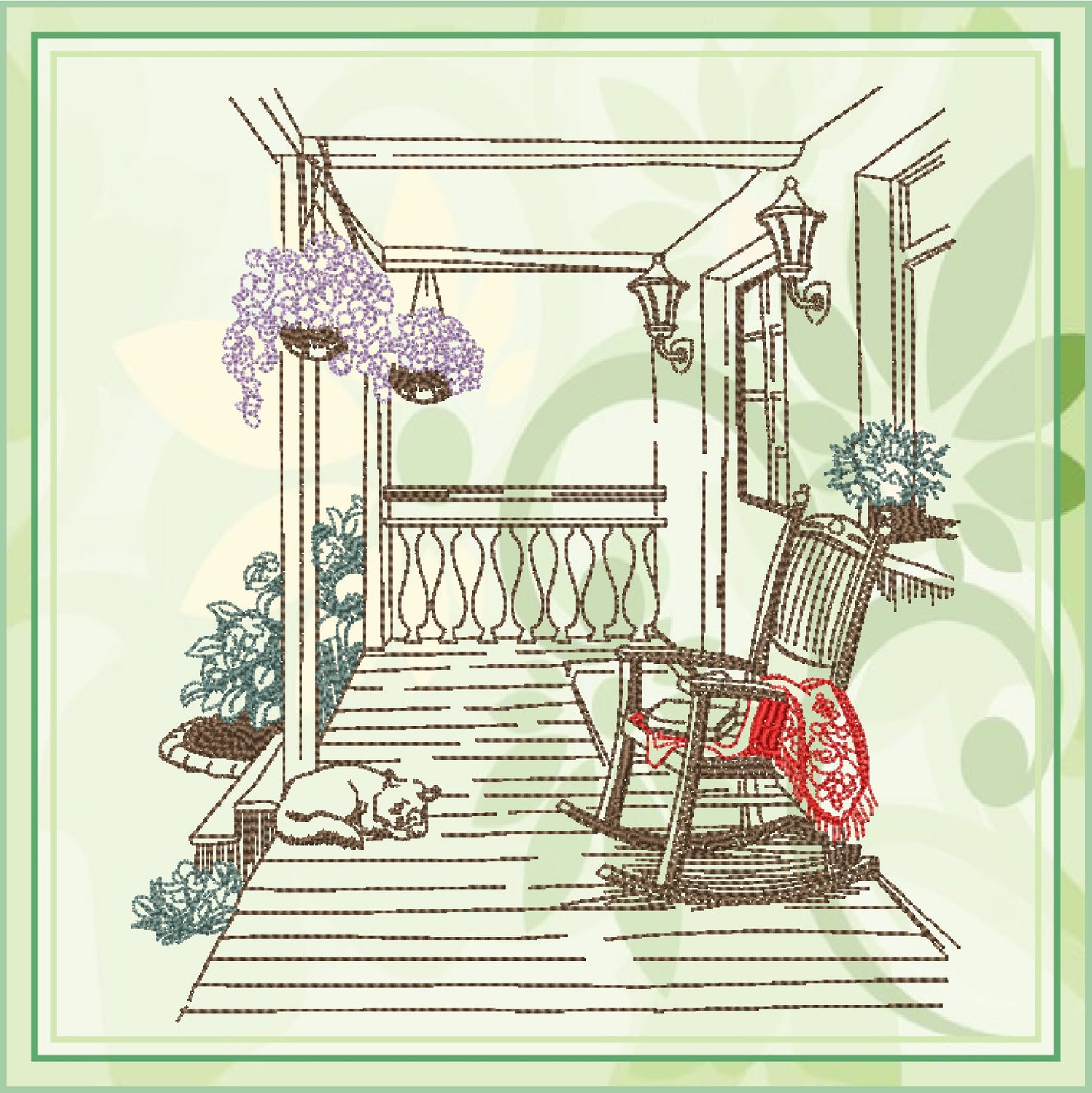 Front Porch Sketch Machine Embroidery Design | Rocking Chair Country Home Design | Garden Embroidery | 6 Sizes (0731)