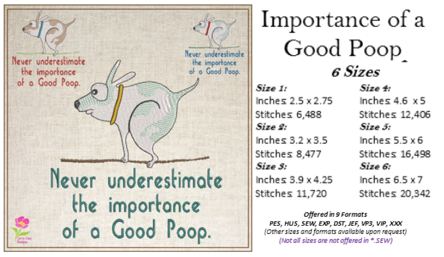 Importance of a Good Poop Machine Embroidery Design | Funny Pet Sayings | Humorous Quotes Embroidery | 6 Sizes (0745)