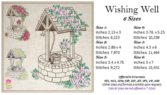 Wishing Well Machine Embroidery Design | Artistic Sketch Landscape | Home and Garden Line Art | 6 Sizes (0732)