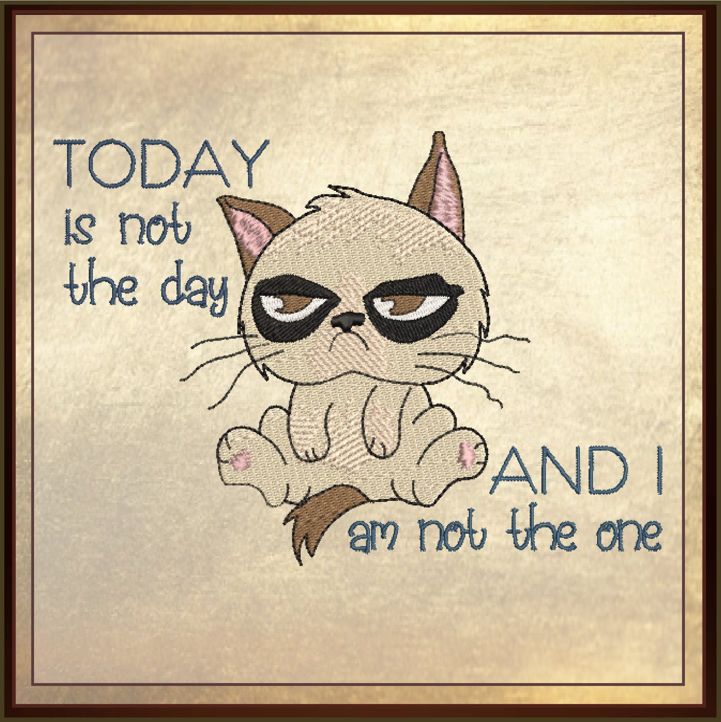 Today is Not The Day Machine Embroidery Design | Grumpy Cat Funny Saying | Sarcastic Humor Embroidery Quotes | 6 Sizes (0797)