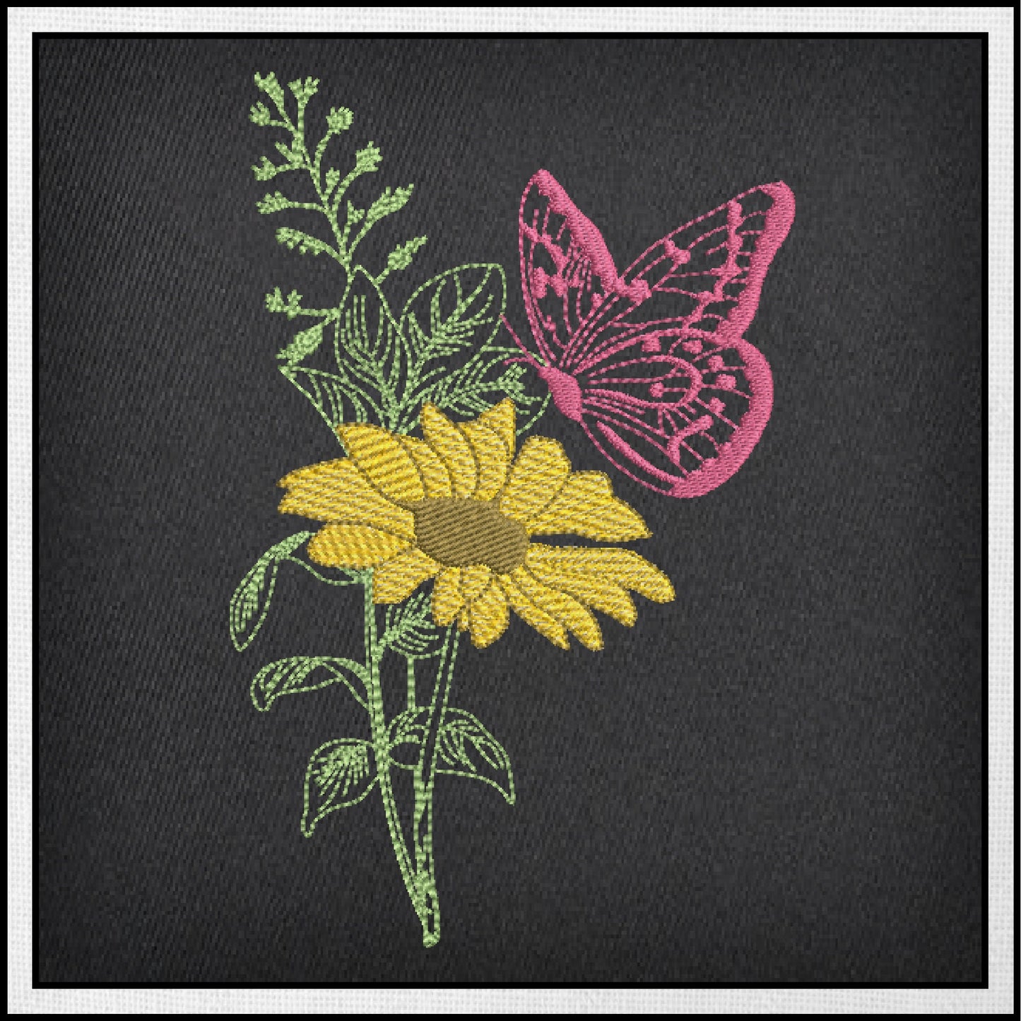 Sunflower and Butterfly Machine Embroidery Design | Artistic Sketch | Home & Garden Line Art | 6 Sizes (0743)