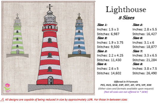 Lighthouse Machine Embroidery Design | Coastal Lighthouse Island Embroidery | Seaside Landscape Sketch | 6 Sizes (0816)