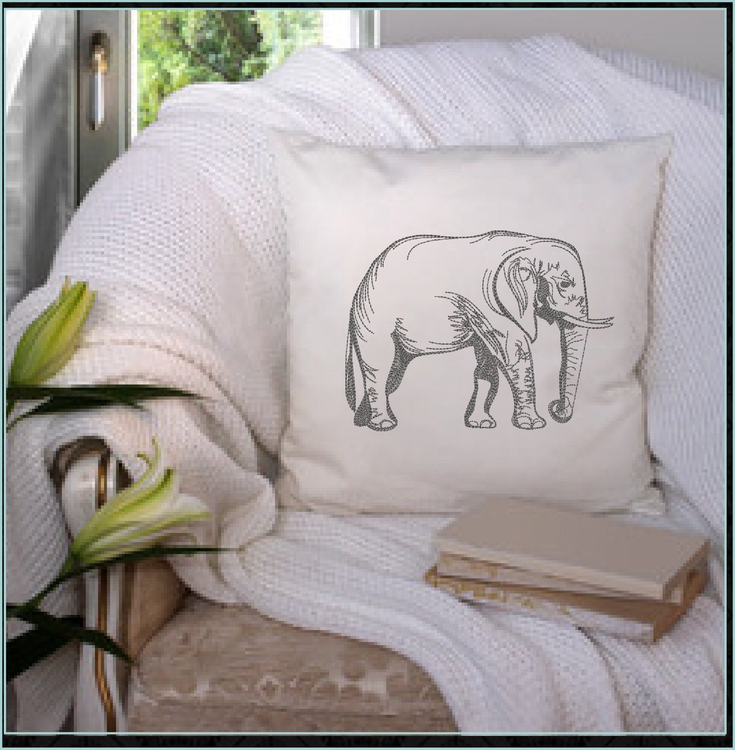 Elephant Sketch Machine Embroidery Design | Grazing Safari Elephant Embroidery Pattern | Large Land Animal Embroidery | 6 Sizes (0804)