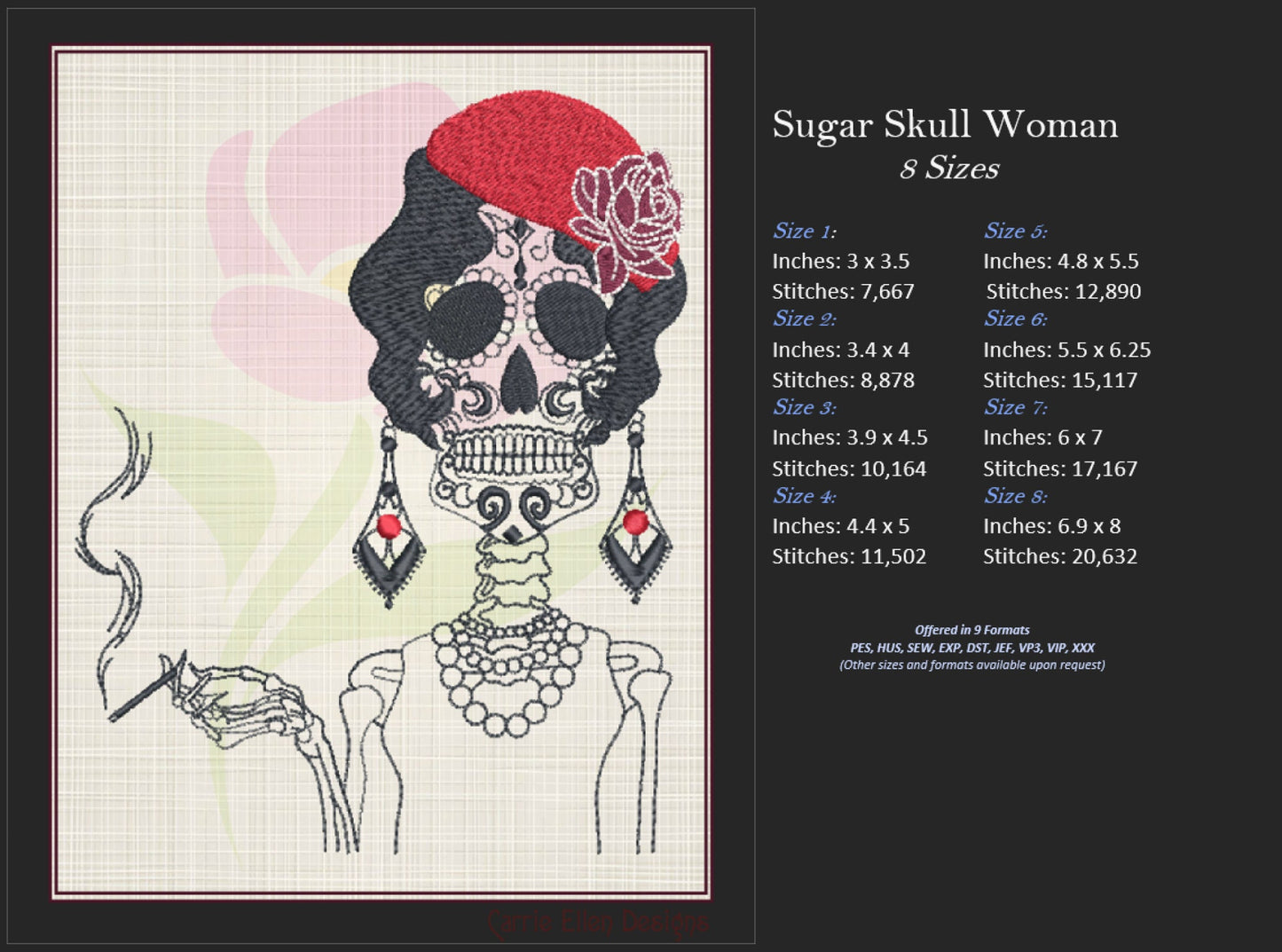 Sugar Skull Couple Machine Embroidery Design Bundle | Day of the Dead Skeletons | Dia De Los Muertos Embroidery | 2 Designs, 8 Sizes (0844)