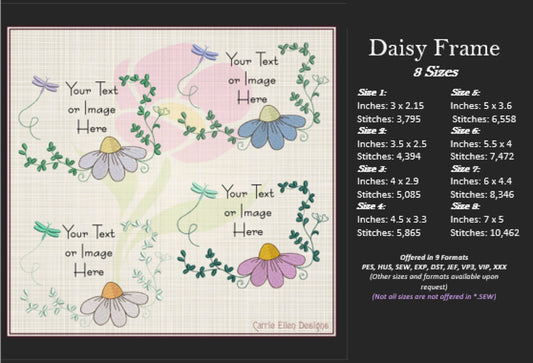 Daisy Flower Wreath Machine Embroidery Design | Floral Wreath Frame for Monograms | Embroidery Design Elements | 8 Sizes (0827)