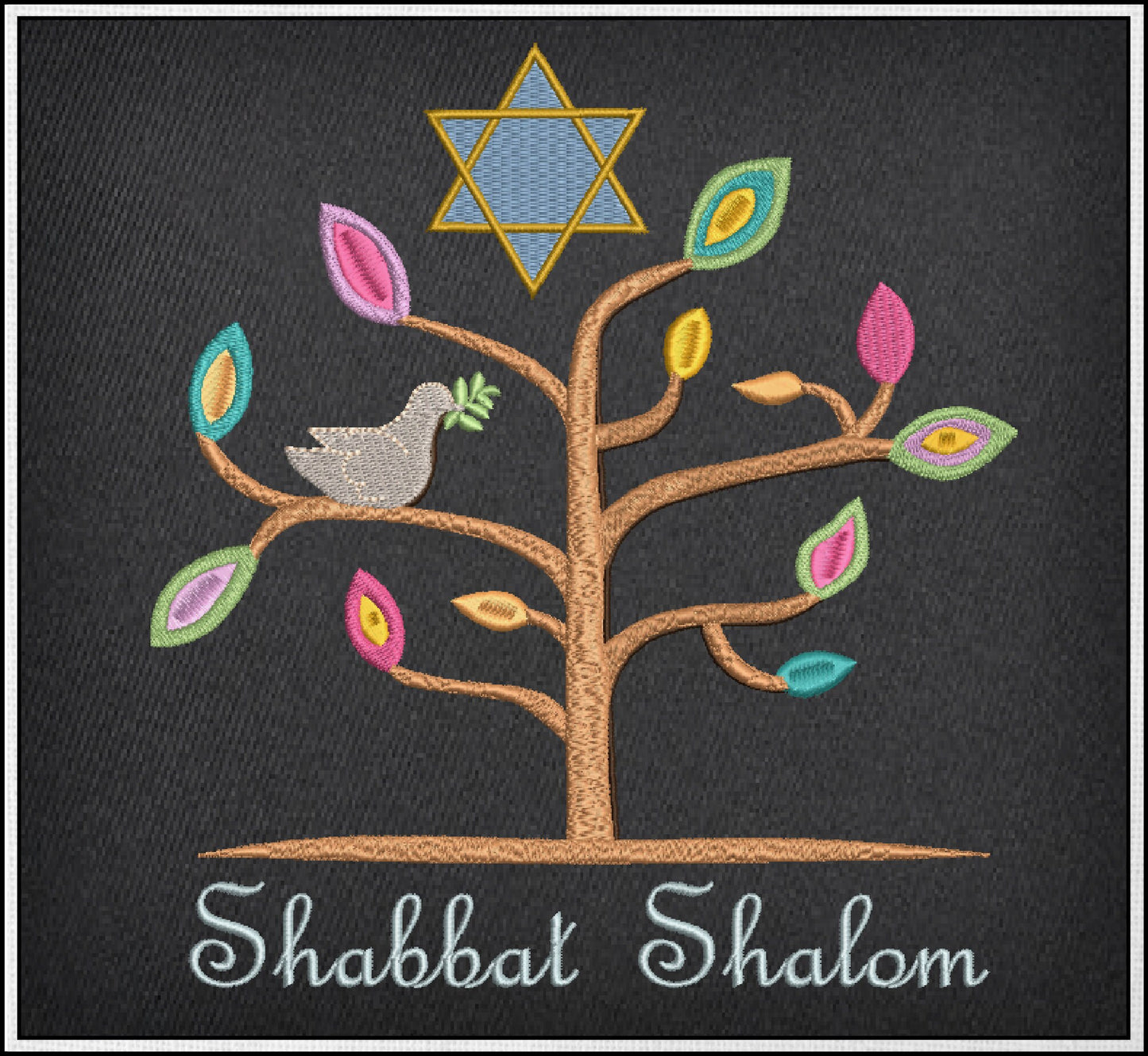 Shabbat Shalom Tree Machine Embroidery Design | Tree of Life with Dove & Star of David | Jewish Holiday Embroidery Design | 8 Sizes (0917)