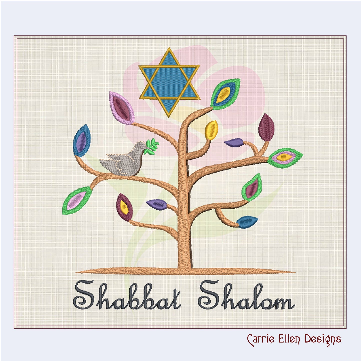Shabbat Shalom Tree Machine Embroidery Design | Tree of Life with Dove & Star of David | Jewish Holiday Embroidery Design | 8 Sizes (0917)