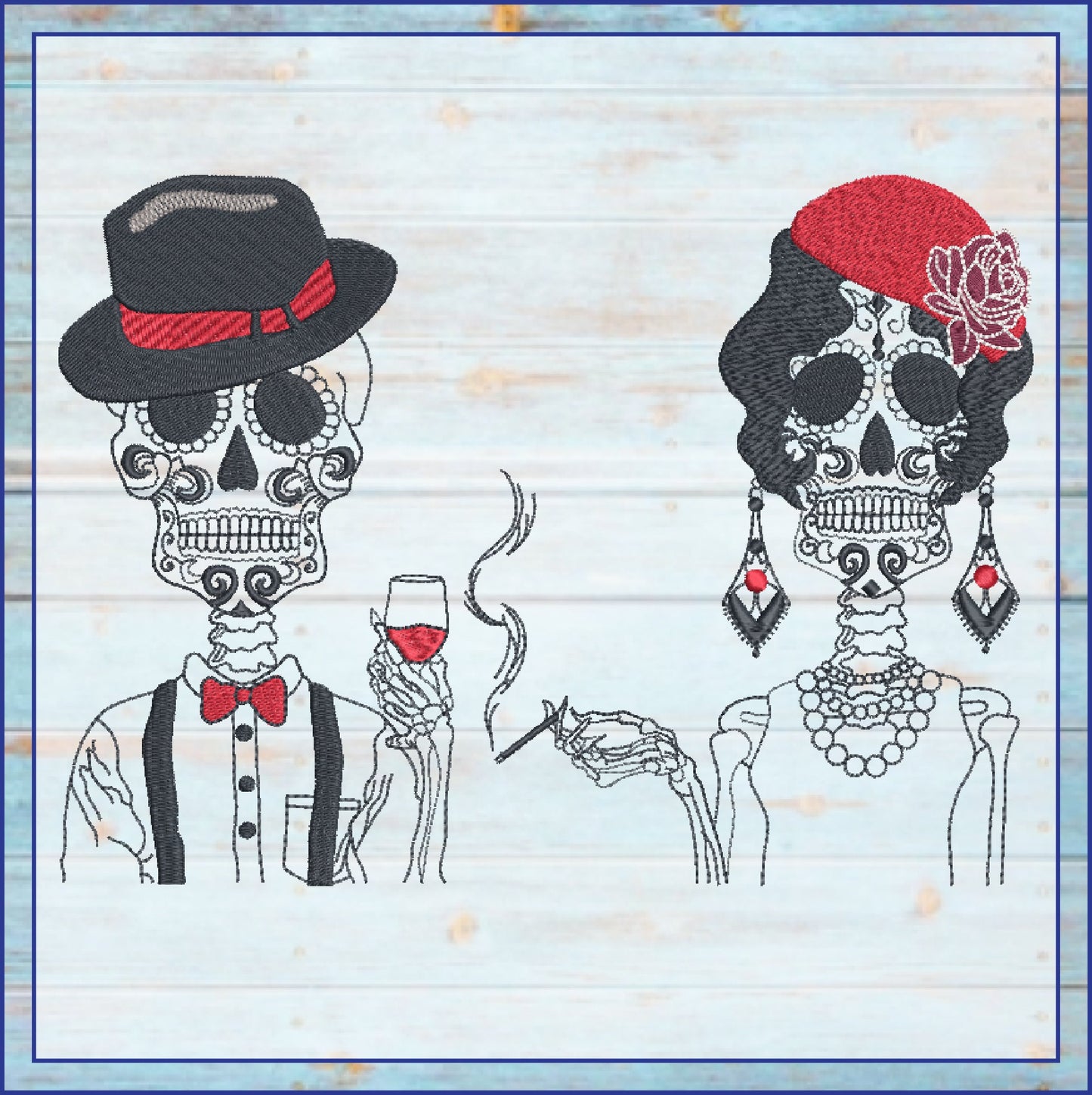 Sugar Skull Couple Machine Embroidery Design Bundle | Day of the Dead Skeletons | Dia De Los Muertos Embroidery | 2 Designs, 8 Sizes (0844)