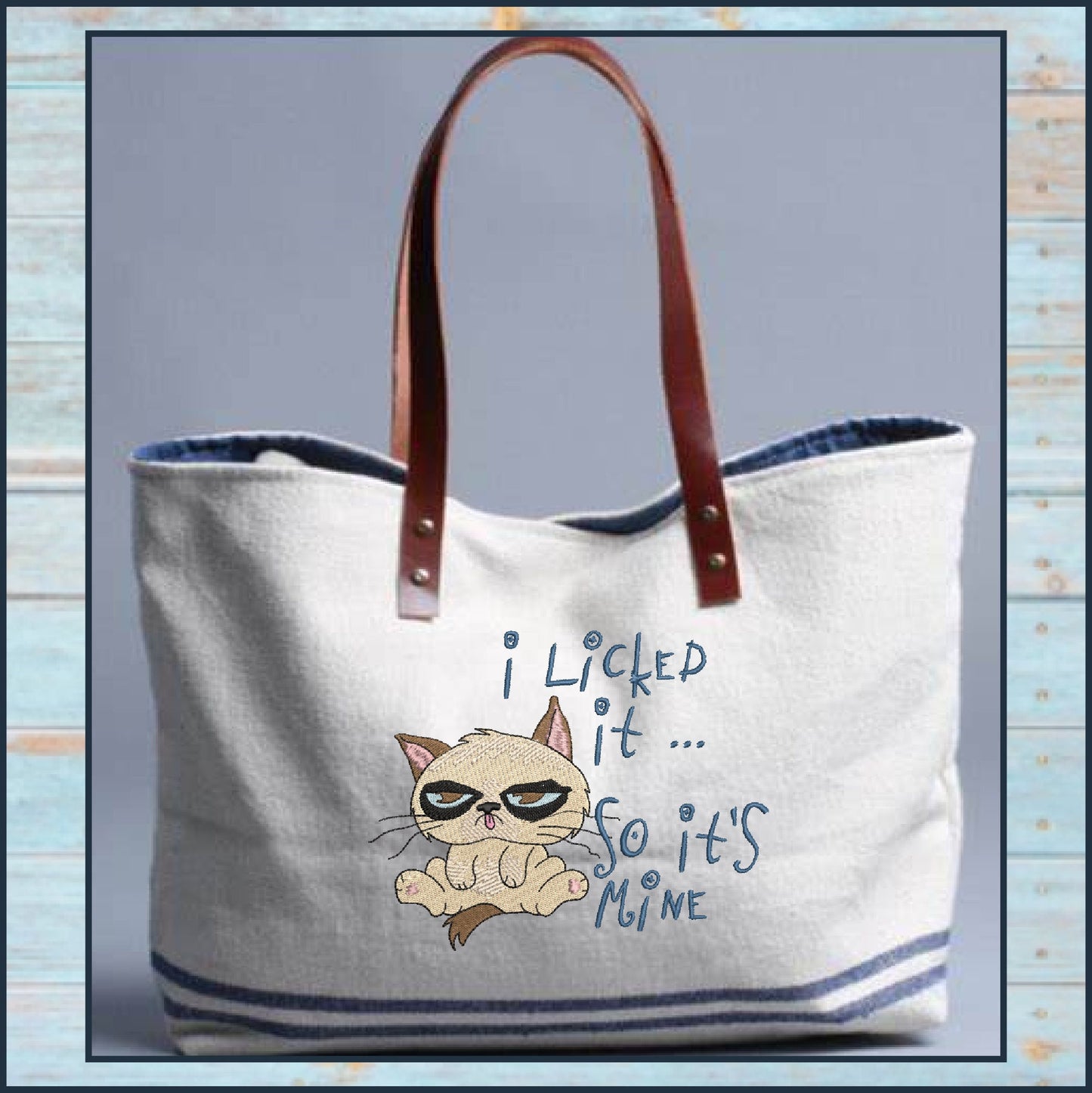 Grumpy Cat Machine Embroidery Design | I Licked It, It's Mine Embroidered Saying | Humorous Sayings & Quotes | 8 Sizes (0845)