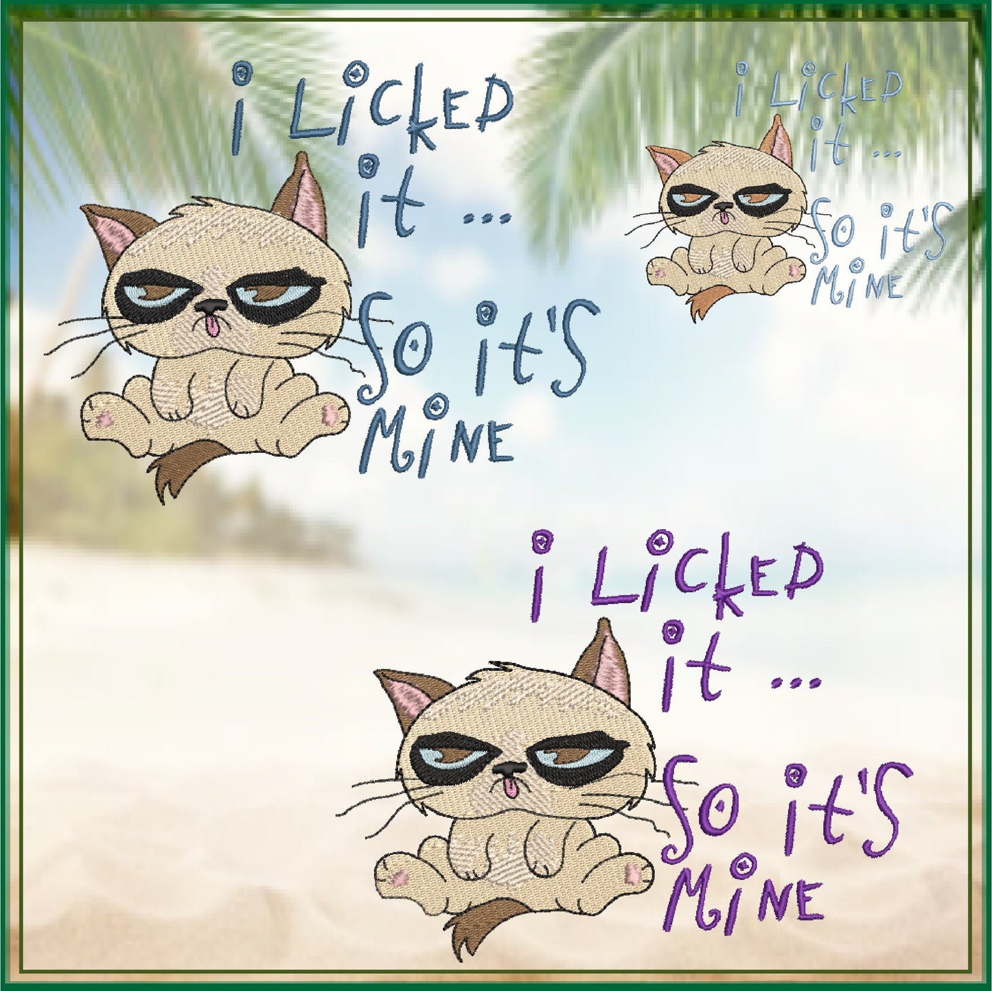 Grumpy Cat Machine Embroidery Design | I Licked It, It's Mine Embroidered Saying | Humorous Sayings & Quotes | 8 Sizes (0845)