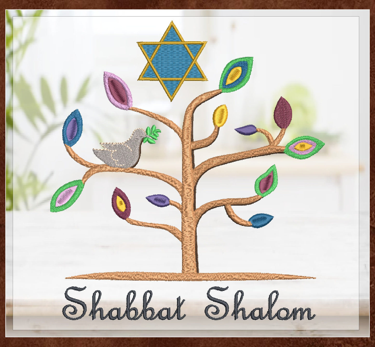 Shabbat Shalom Tree Machine Embroidery Design | Tree of Life with Dove & Star of David | Jewish Holiday Embroidery Design | 8 Sizes (0917)