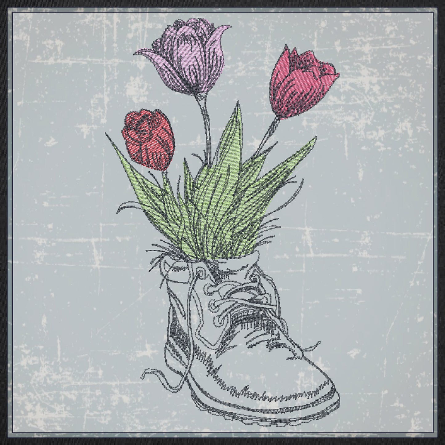 Combat Boot with Flowers Machine Embroidery Design | Floral Military Boot Sketch | Army Boot Embroidery Pattern | 8 Sizes (0926)