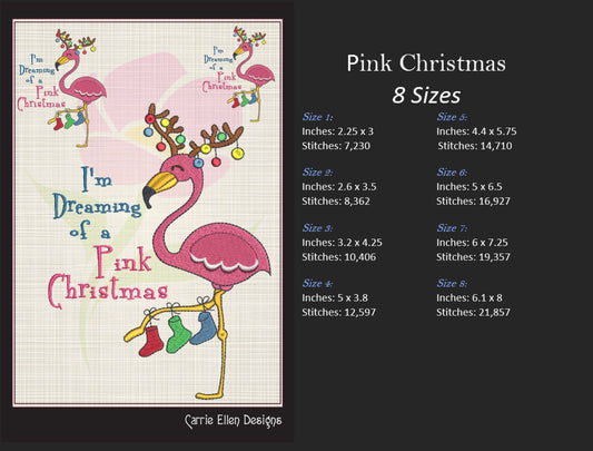 Pink Christmas Machine Embroidery Design | Flamingo Holiday Embroidery | Dreaming of a Pink Xmas | 8 Sizes (0977)