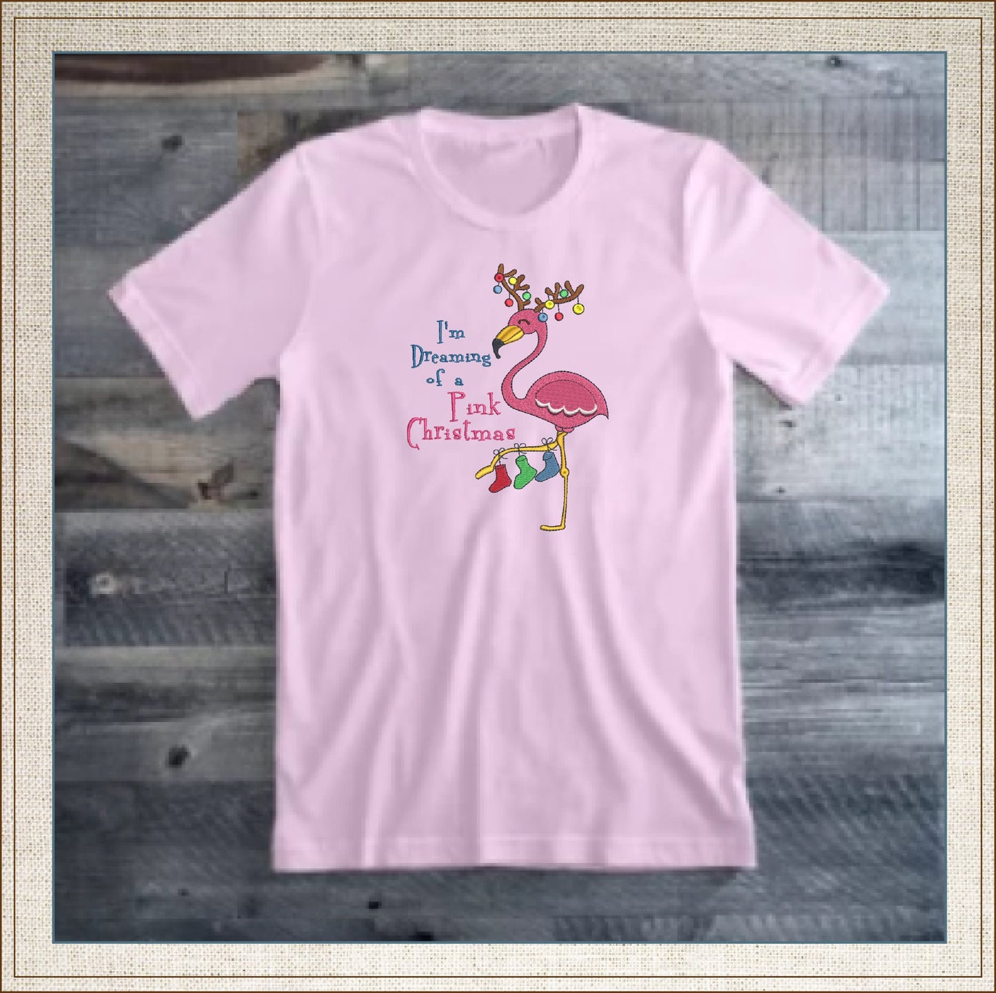 Pink Christmas Machine Embroidery Design | Flamingo Holiday Embroidery | Dreaming of a Pink Xmas | 8 Sizes (0977)
