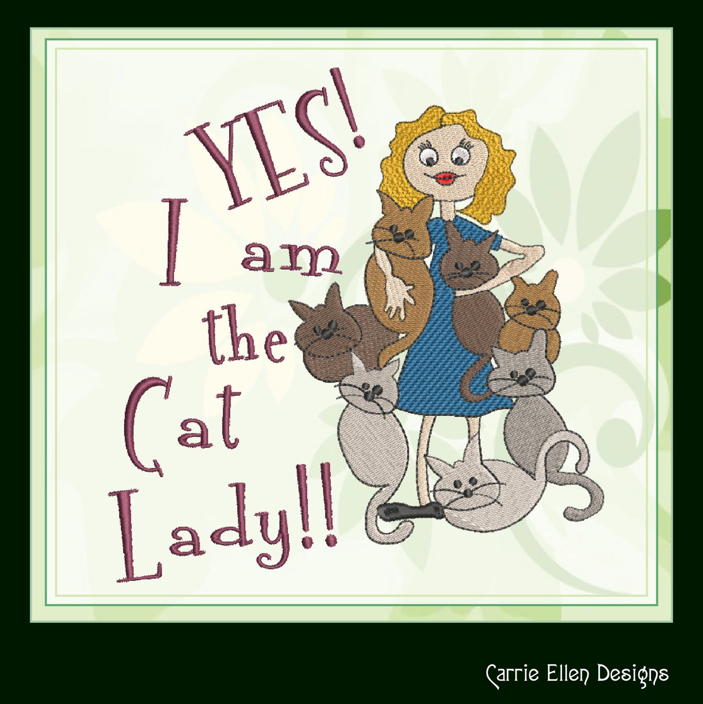 Yes I Am The Cat Lady Embroidery Design – Funny Cartoon Saying for Kitchen Aprons & Gifts, 8 Sizes (1077)