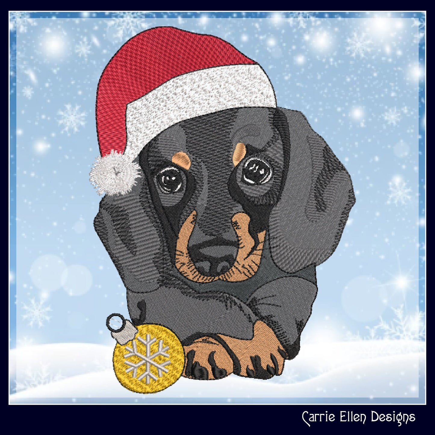 Christmas Dachshund Dog Embroidery Design – Dachshund in Santa Hat, 6 Sizes (1089)