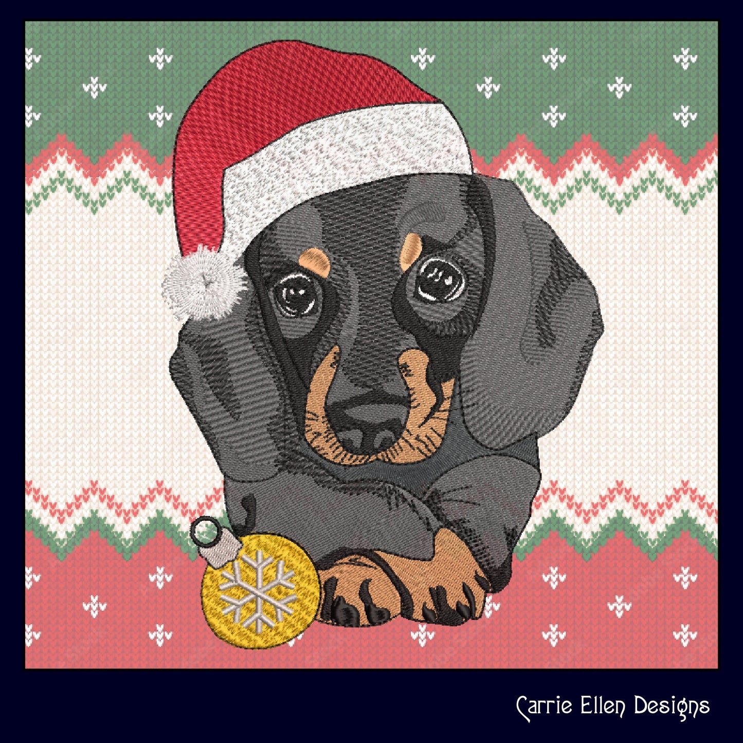 Christmas Dachshund Dog Embroidery Design – Dachshund in Santa Hat, 6 Sizes (1089)