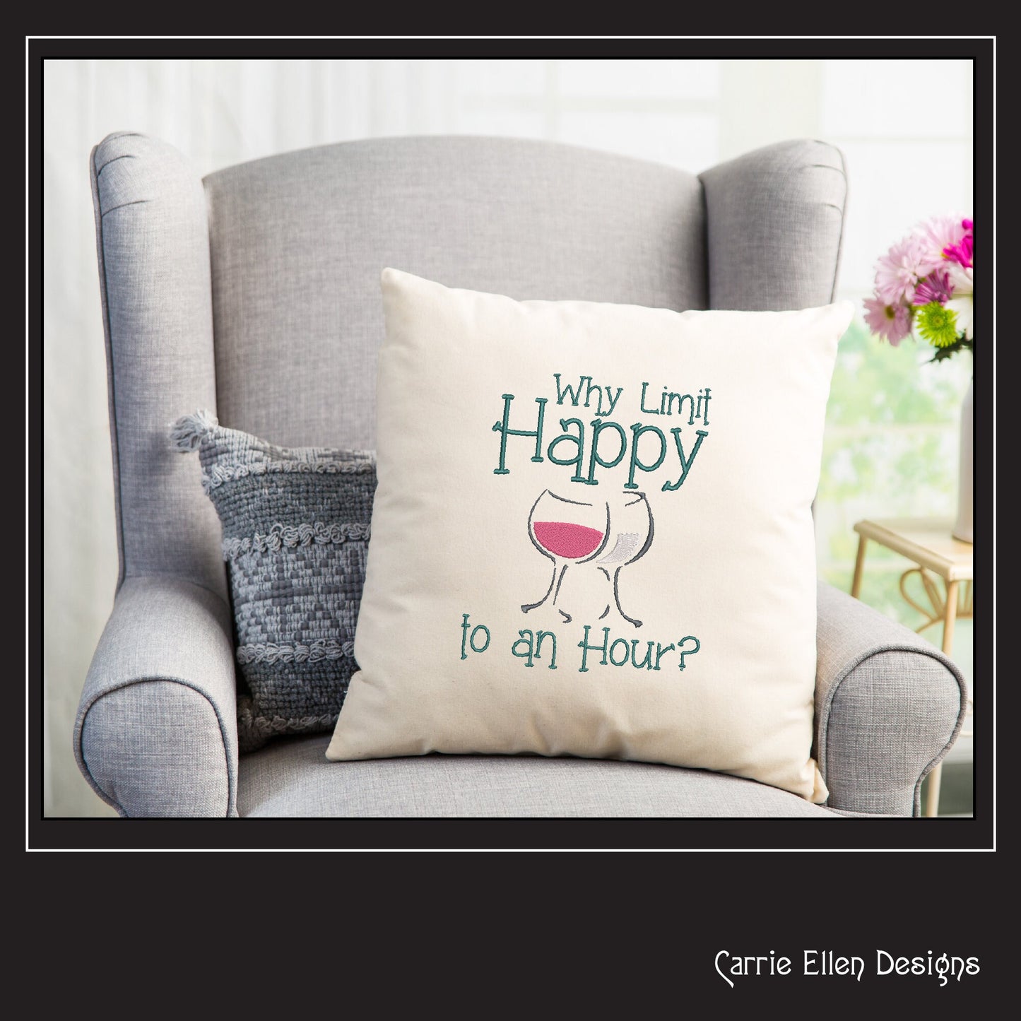 Happy Hour Embroidery Design | Why Limit Happy Machine Embroidery | Wine Glass Design | Funny Wine Saying | 8 Sizes (1120)