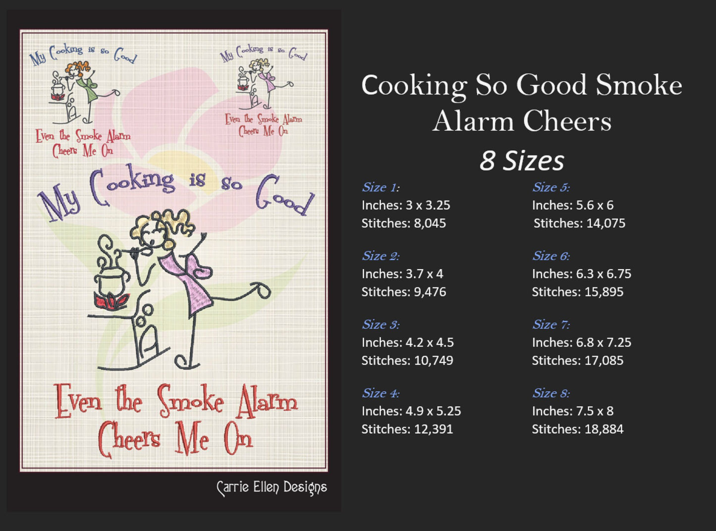 Cooking So Good Smoke Alarm Cheers Embroidery Design – Funny Cooking Cartoon Saying for Kitchen Aprons, 8 Sizes (1076)