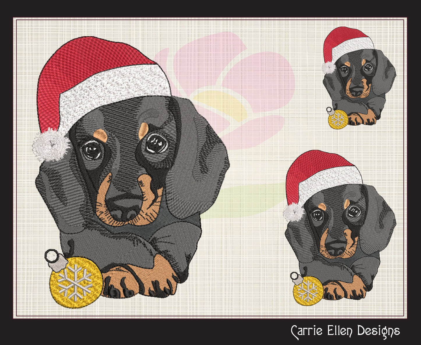Christmas Dachshund Dog Embroidery Design – Dachshund in Santa Hat, 6 Sizes (1089)