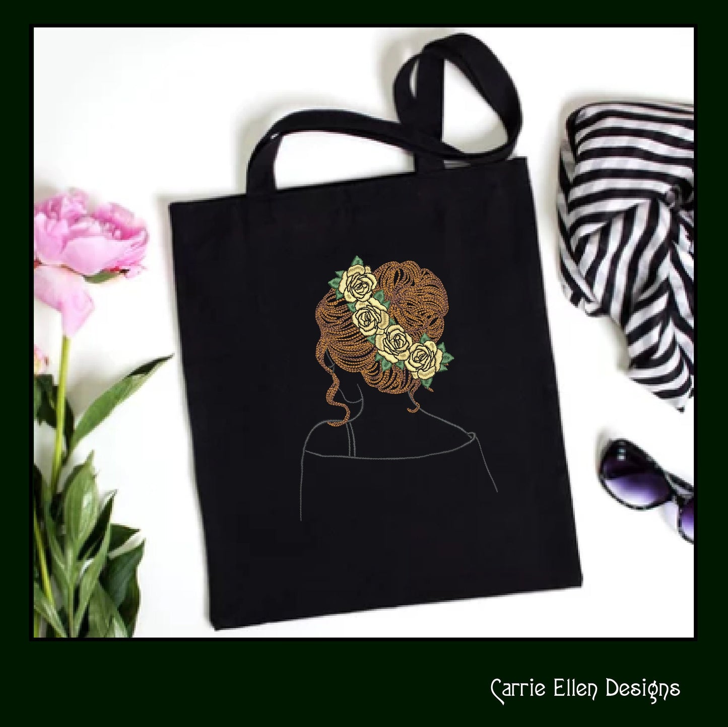 Lady with Roses Machine Embroidery Design – Elegant Woman Sketch Art, 6 Sizes (1243)
