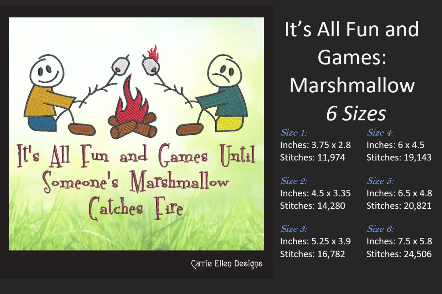 Fun Camping Machine Embroidery Design | It's All Fun and Games Saying | Campfire & Marshmallows | Humorous Embroidery Quotes | 6 Sizes (1253)