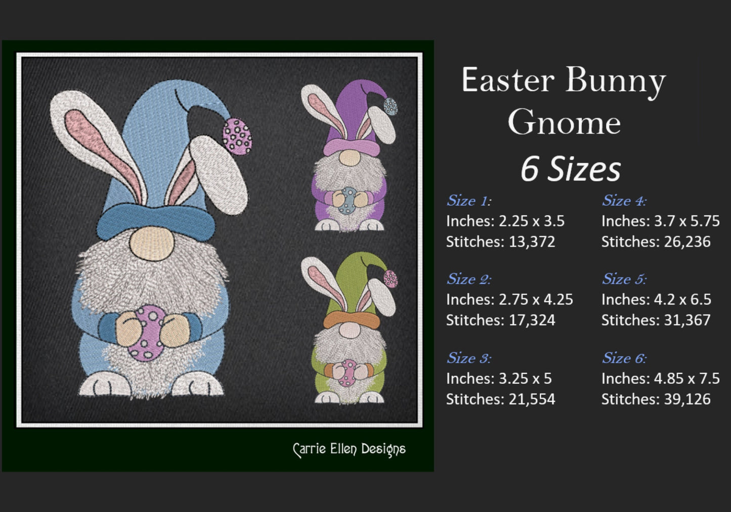 Gnome Easter Bunny Machine Embroidery Design – Holiday Easter Egg Bunny – 6 Sizes (1385)