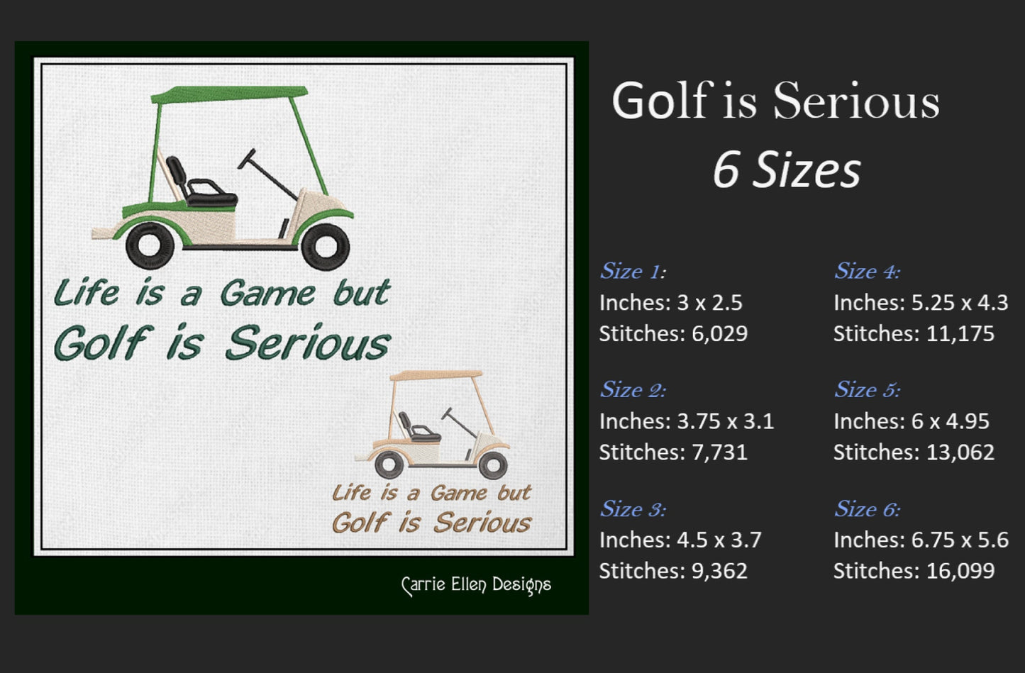 Golf Cart Machine Embroidery, Golf is Serious Machine Embroidery Design, Sport Embroidery, Golf Lover, Golf Life, 6 Sizes (0138)