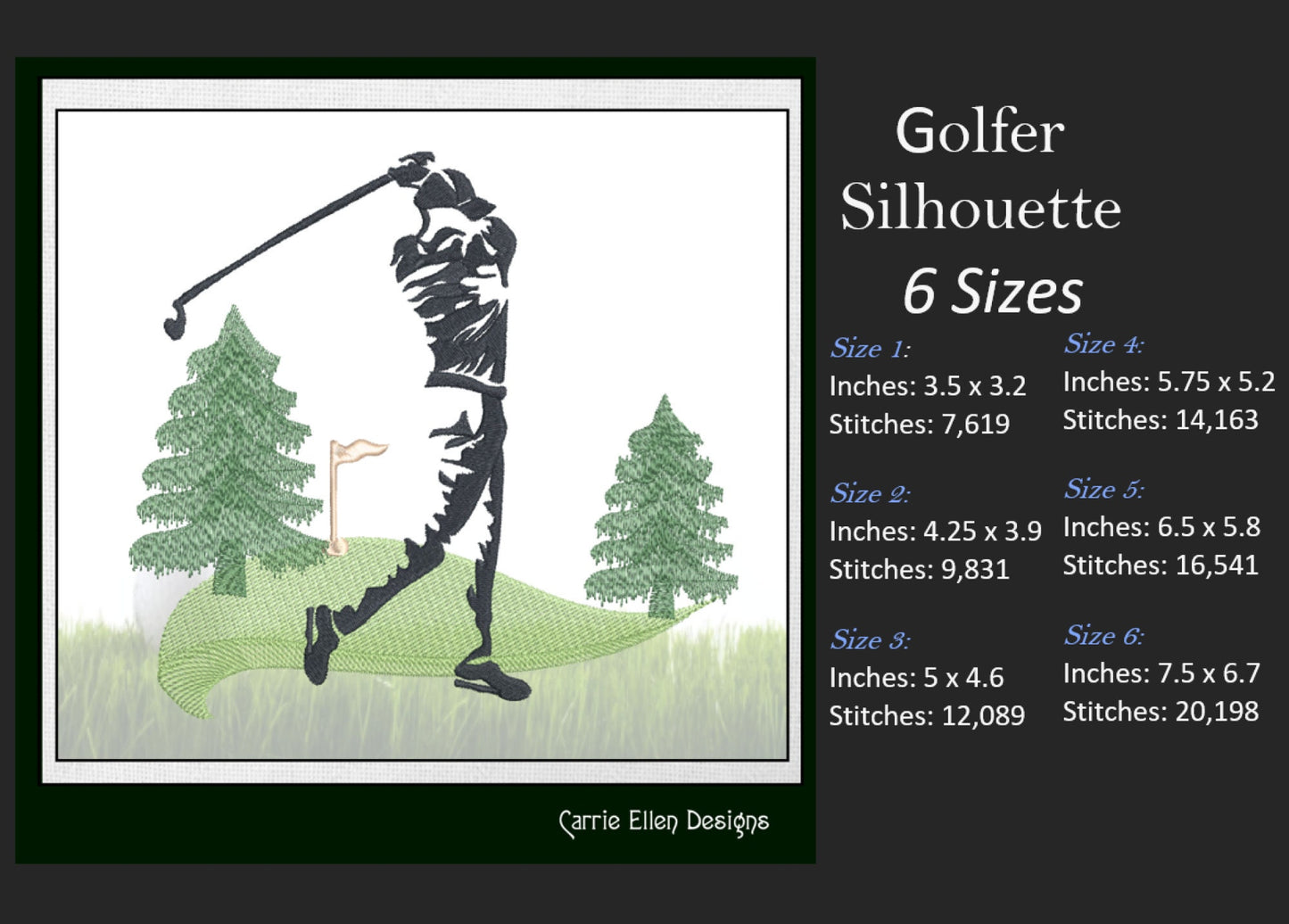 Golfer Silhouette Machine Embroidery Design | Golf Swinging Pose | Sport Lover Embroidery | 6 Sizes (1700)
