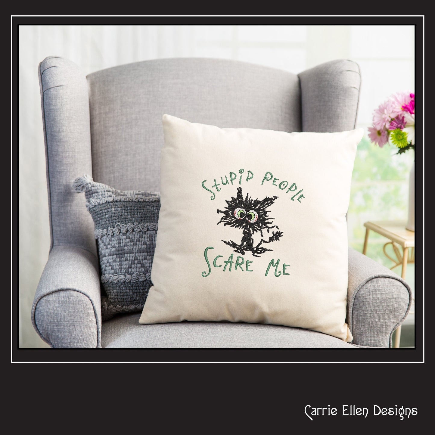 Stupid People Scare Me Cat Machine Embroidery Design | Sarcastic Black Cat Saying | Funny Neurotic Cat Quote | 6 Sizes (1801)