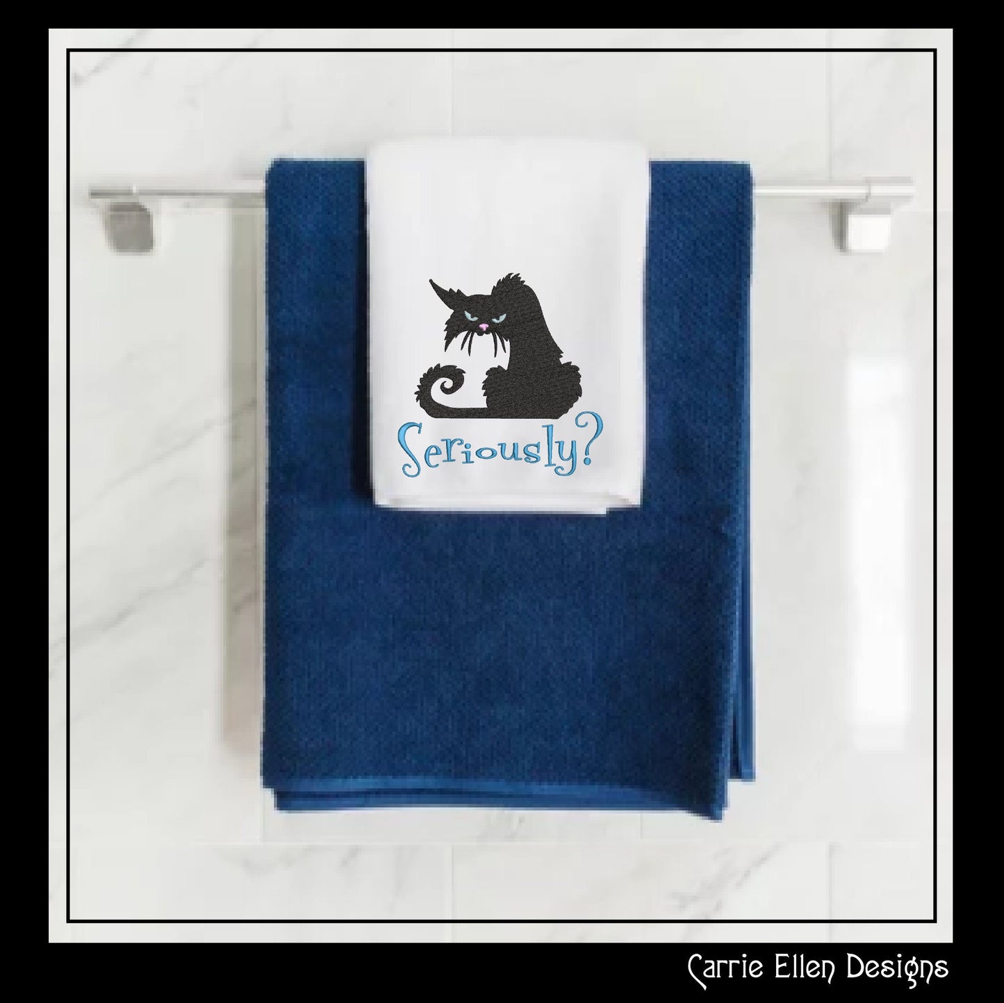 Seriously? Cat Machine Embroidery Design | Sarcastic Black Cat with Attitude | Funny Embroidered Saying for Pet Lovers | 6 Sizes (1802)