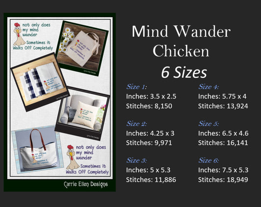 My Mind Walks Off Chicken Embroidery Design | Funny Hen with Attitude | Sarcastic Quote Embroidery Pattern | 6 Sizes (1806)