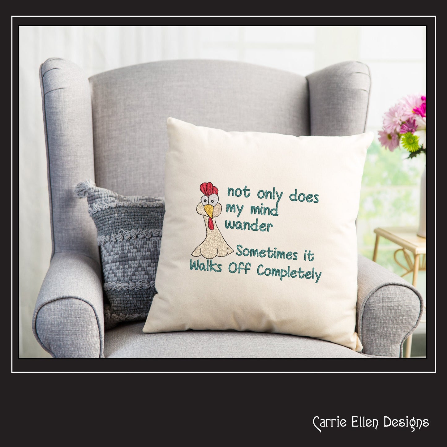 My Mind Walks Off Chicken Embroidery Design | Funny Hen with Attitude | Sarcastic Quote Embroidery Pattern | 6 Sizes (1806)