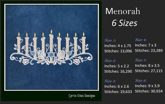 Menorah Machine Embroidery Design | Golden Menorah with Hanukkah Candles | Jewish Holiday Embroidery Pattern | 6 Sizes (1828)