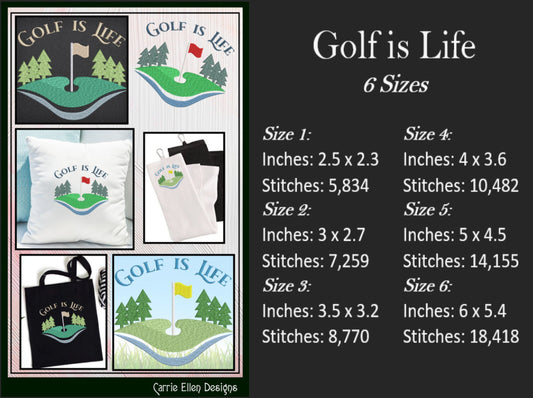 Golf Machine Embroidery Design, Golf is Life Design, Golf Putter Embroidery, Golf Green Embroidery, Sport Embroidery, 6 Sizes (0111)