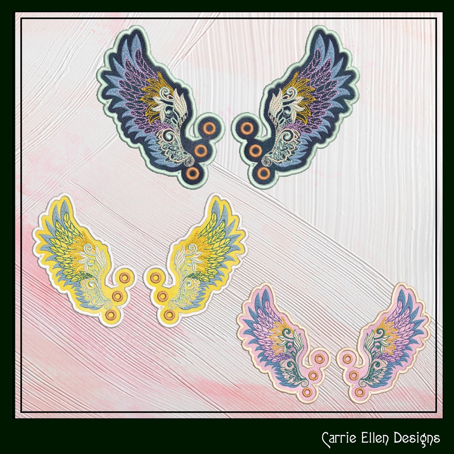 Feathered Angel Wing ITh Shoe Wings – Butterfly & Bat Wings for Shoes and Boots –In The Hoop Machine Embroidery Design, (1268)