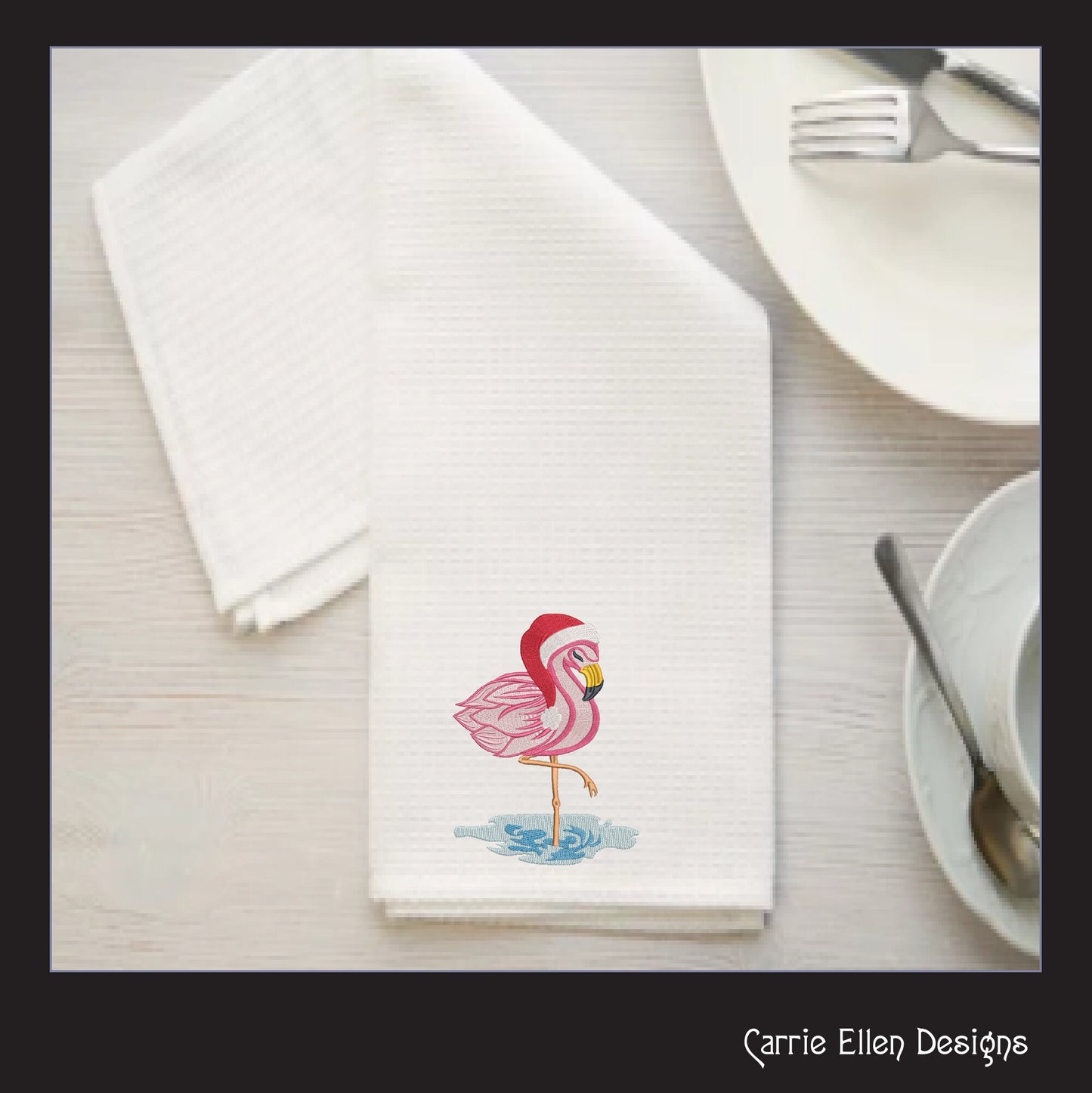 Christmas Flamingo Machine Embroidery Design – Festive Bird with Santa Hat, Holiday Embroidery Pattern, 6 Sizes (2123)