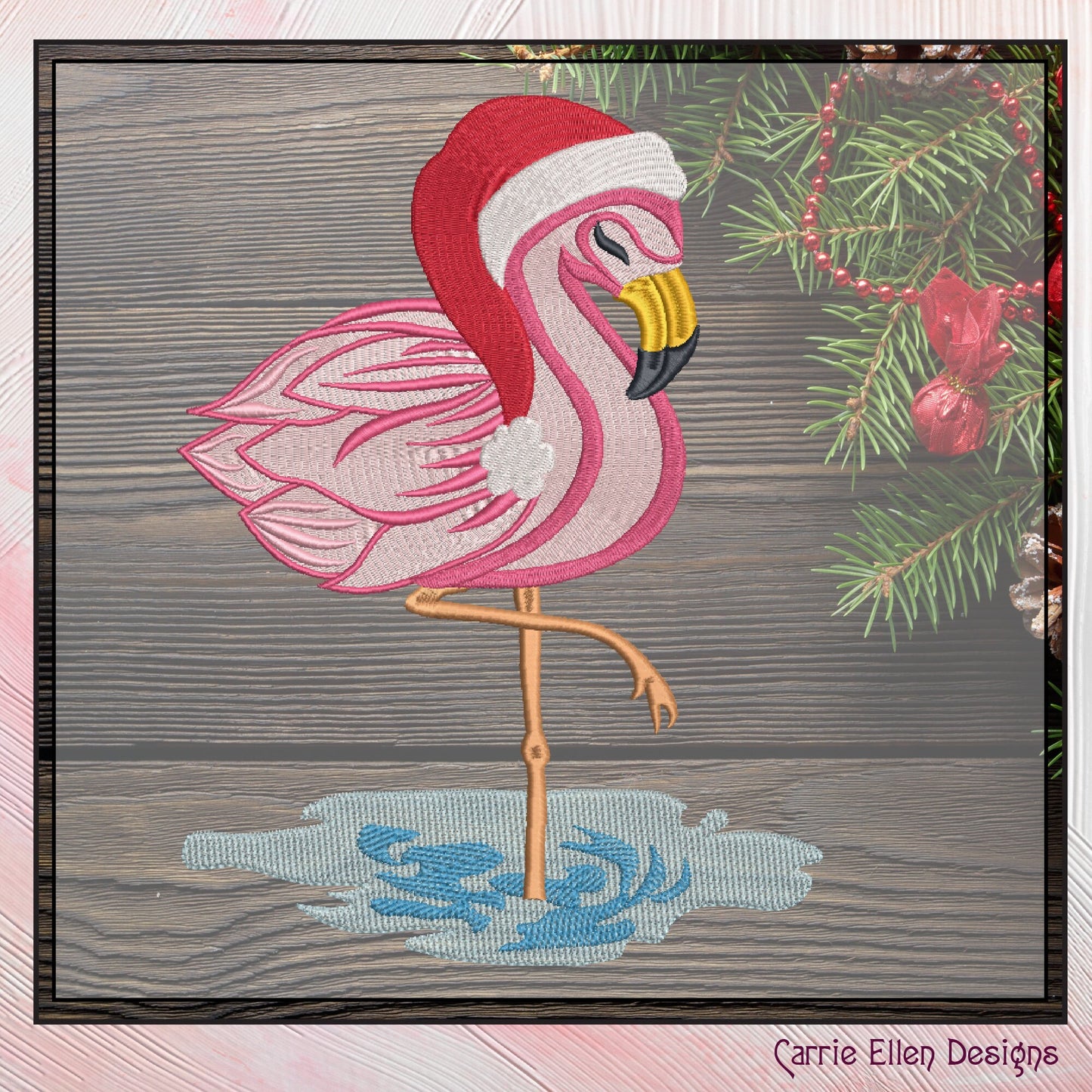 Christmas Flamingo Machine Embroidery Design – Festive Bird with Santa Hat, Holiday Embroidery Pattern, 6 Sizes (2123)
