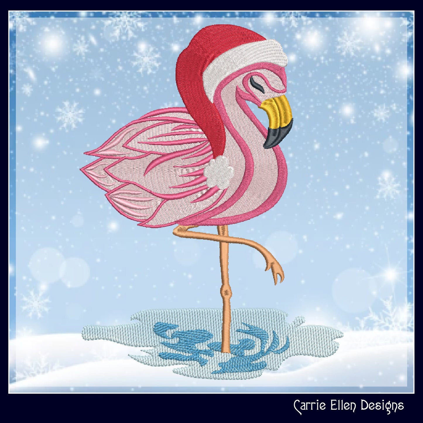Christmas Flamingo Machine Embroidery Design – Festive Bird with Santa Hat, Holiday Embroidery Pattern, 6 Sizes (2123)