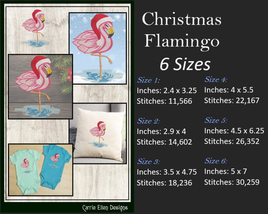 Christmas Flamingo Machine Embroidery Design – Festive Bird with Santa Hat, Holiday Embroidery Pattern, 6 Sizes (2123)