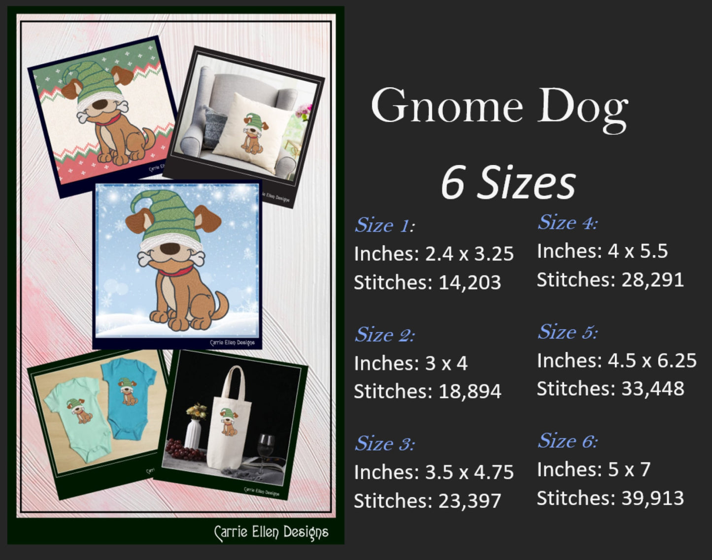 Dog Gnome Machine Embroidery Design, Holiday Gnome Dog with Bone Embroidery, Dog Lover Embroidery, 6 Sizes (2000)