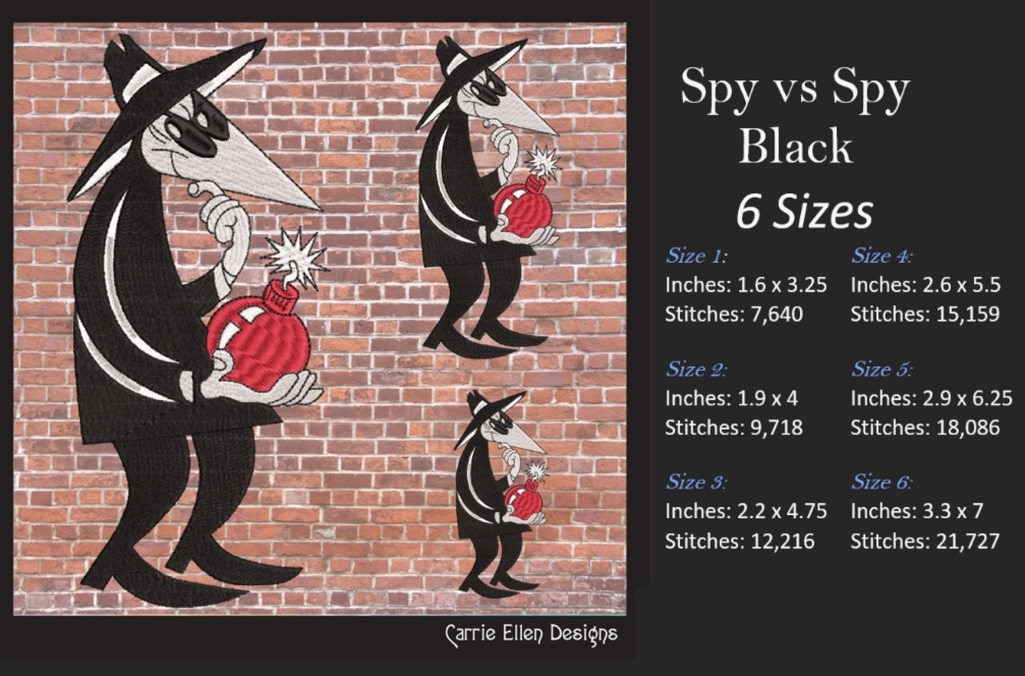 Spy vs. Spy Machine Embroidery Design Bundle, Good and Evil Bomb and Dynamite Cartoon, 2 individual designs, 6 Sizes Each (2232)