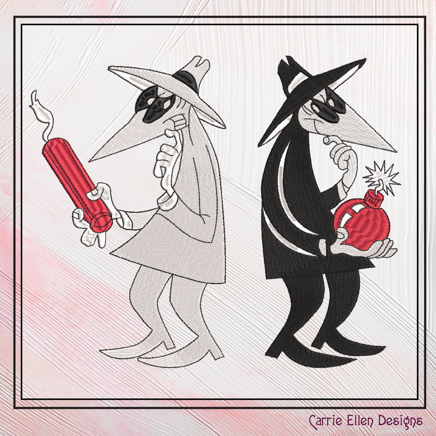 Spy vs. Spy Machine Embroidery Design Bundle, Good and Evil Bomb and Dynamite Cartoon, 2 individual designs, 6 Sizes Each (2232)