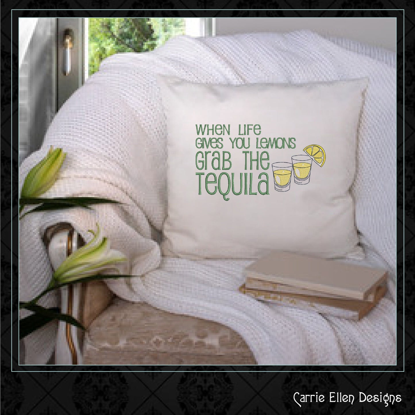 Grab the Tequila Machine Embroidery Design, Fun and Sarcastic Sayings, When Life Gives You Lemons Quote, 6 sizes (2335)