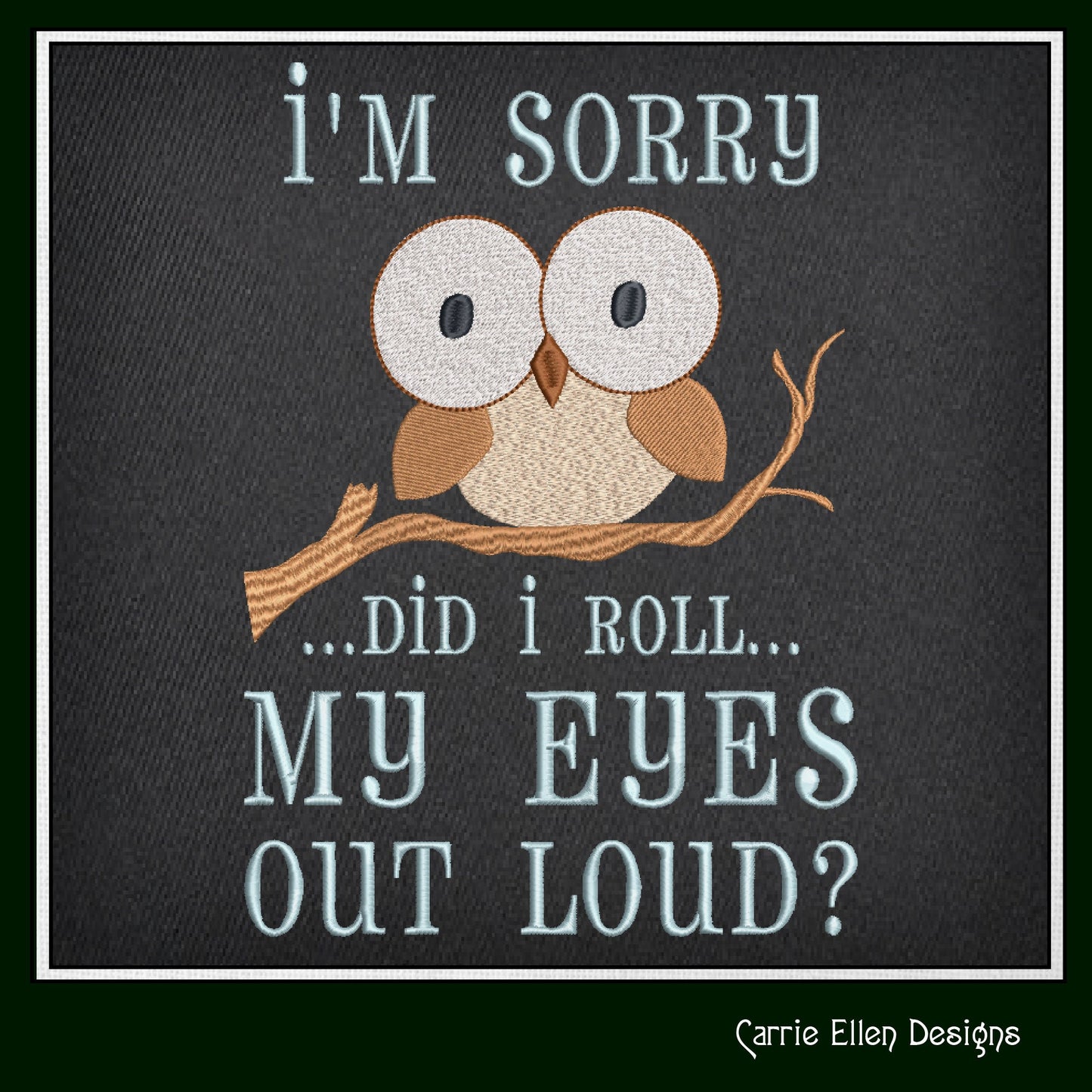 Roll My Eyes Out Loud Machine Embroidery Saying, Owl with Large Eyes Sarcastic Snarky Quote Design, 6 Sizes (2340)