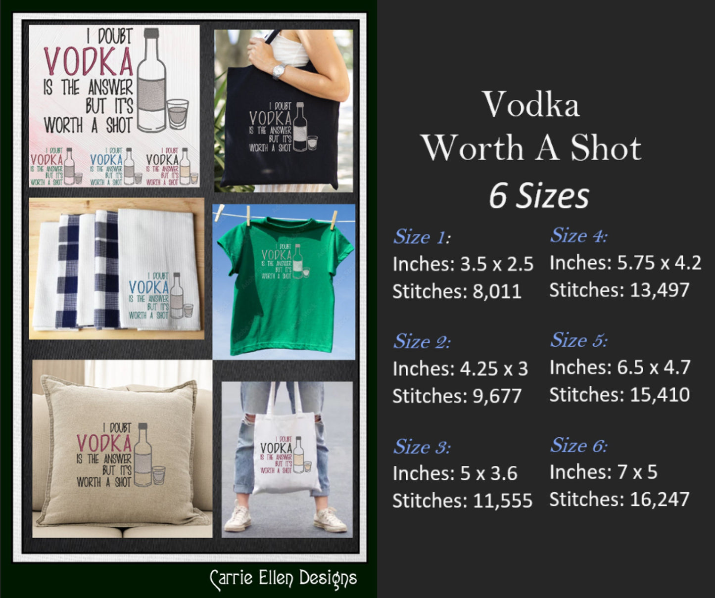 Vodka Is The Answer Machine Embroidery Saying, Sarcastic Funny Alcohol Embroidery Design Quote, 6 Sizes (2351)