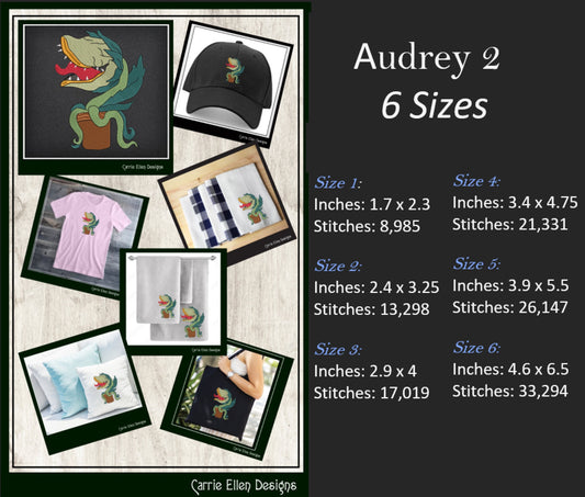 Audrey 2 Classic Horror Character Machine Embroidery Design, Little Shop Of Horrors Monster Plant, 6 sizes (2178)