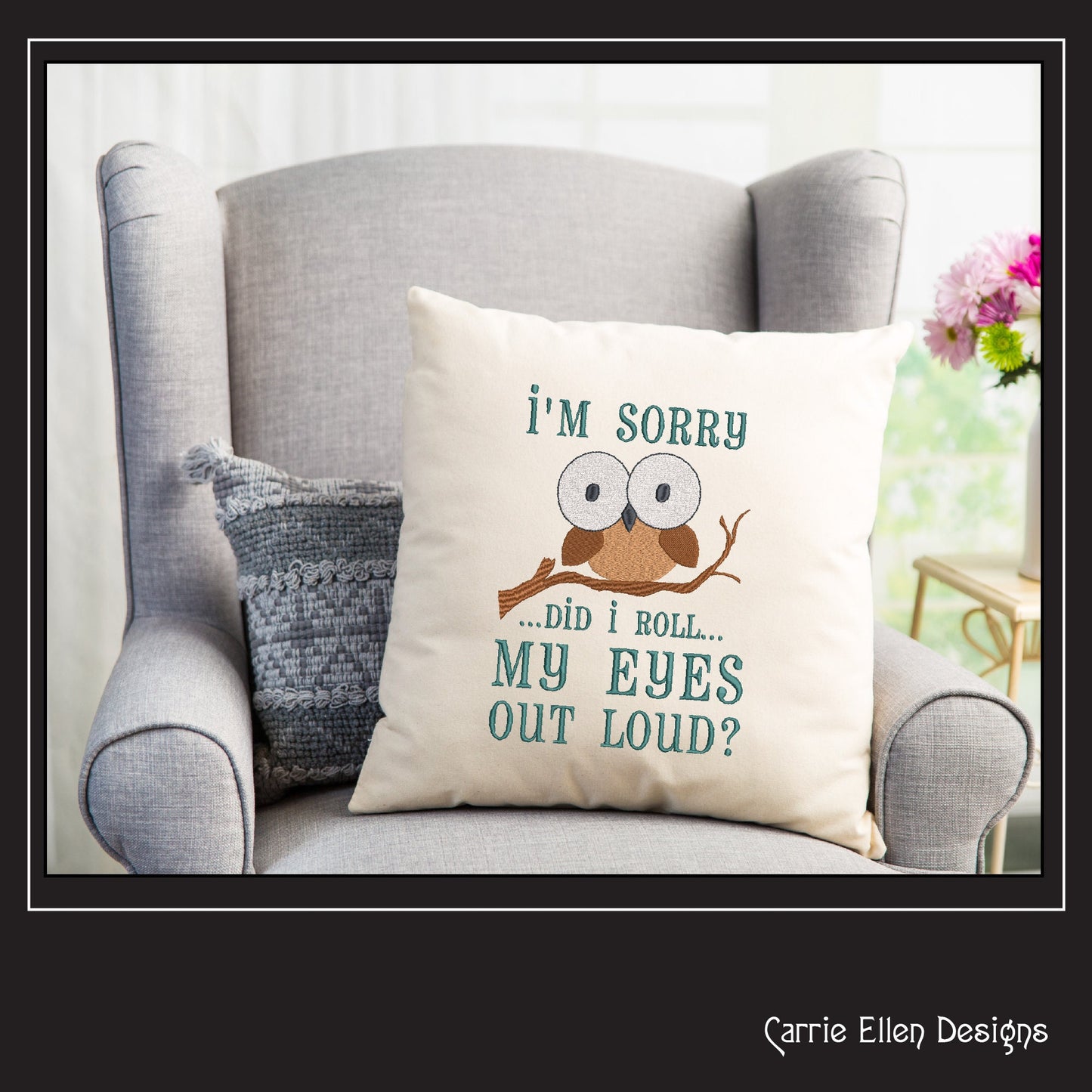 Roll My Eyes Out Loud Machine Embroidery Saying, Owl with Large Eyes Sarcastic Snarky Quote Design, 6 Sizes (2340)