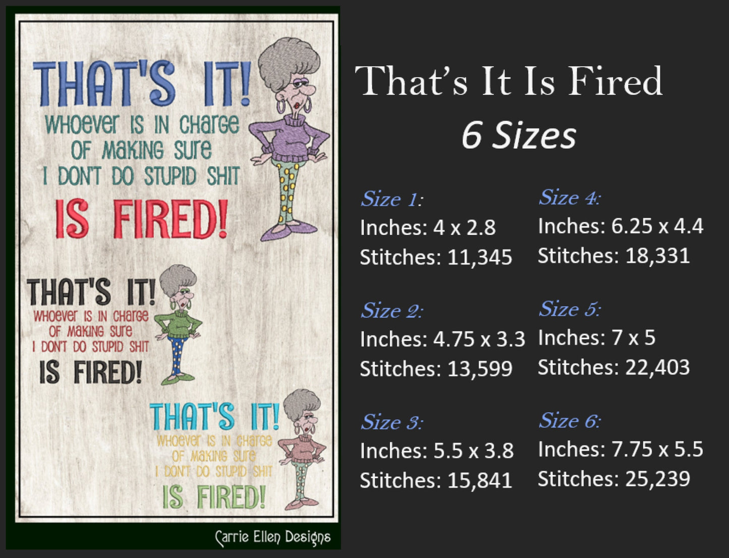 Whoever Is In Charge Is Fired Machine Embroidery Design, Sarcastic and Snarky Embroidery Saying, 6 Sizes (2305)