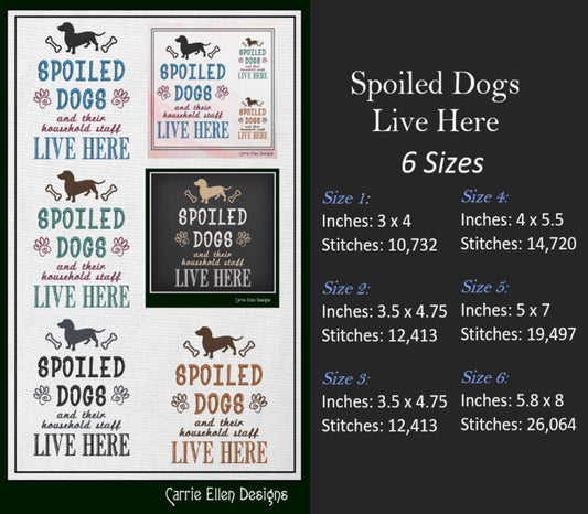 Dog Machine Embroidery Design Saying, Spoiled Dogs and Household Staff Live here Sarcastic Quote Embroidery, 6 Sizes (2331)